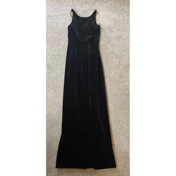 Roberta Black Velvet Maxi Dress Gown Low Open Back Long Back Slit Medium - Picture 1 of 11